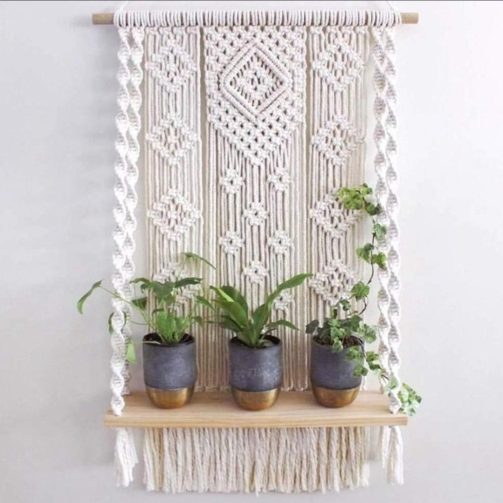 Elegant Cream Macrame Wall Shelf